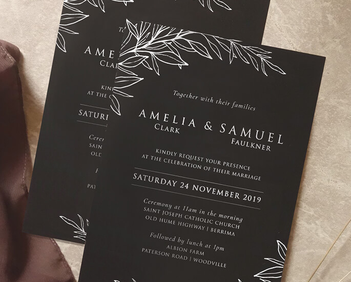 Black Matte wedding invitation screenprint